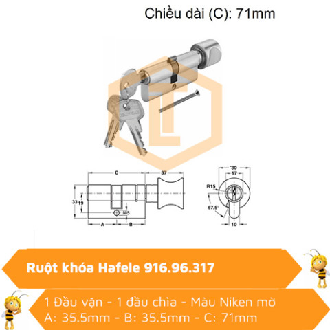 Ruột khóa Hafele 916.96.317 71mm