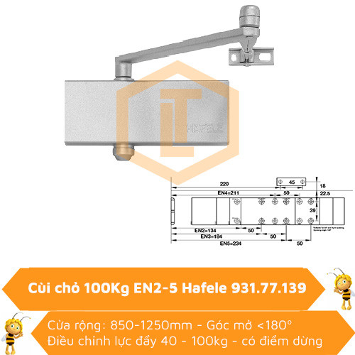 Cùi chỏ hơi 100kg EN2-5 Hafele 931.77.139 0