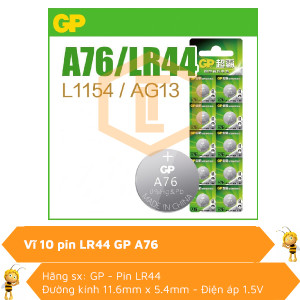 Vĩ 10 pin Lithium LR44 GP A76