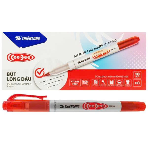 Hộp 10 bút lông kim Thiên Long PM-04 CeeDee- Đỏ 0