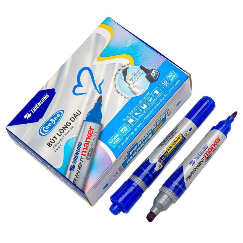 Hộp 10 bút lông dầu Thiên Long PM-09 xanh dương 0