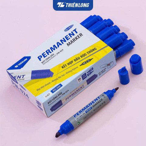 Hộp 10 bút lông dầu Thiên Long PM-024 xanh dương - kết hợp đầu rọc thùng