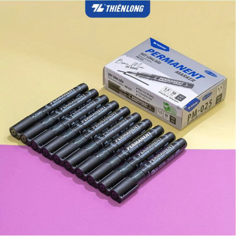 Hộp 10 bút lông dầu Thiên Long PM-025 đen - Bơm mực dễ dàng
