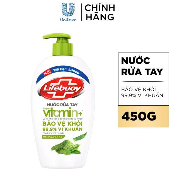 Nước rửa tay Lifebuoy Vitamin+ Matcha và Lô hội 450g