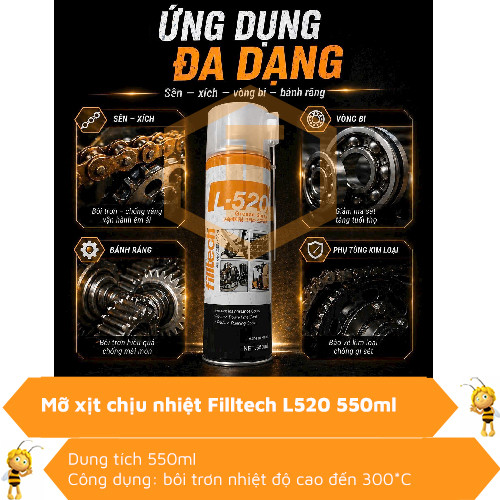 Mỡ xịt chịu nhiệt Filltech L520 550ml 0