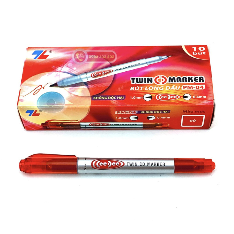 Hộp 10 bút lông kim PM-04 CeeDee- Đỏ 0