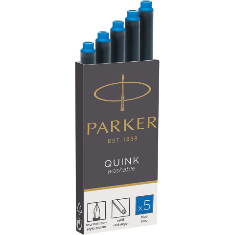 Hộp 5 ống mực bút máy cao cấp Quink Parker - Xanh