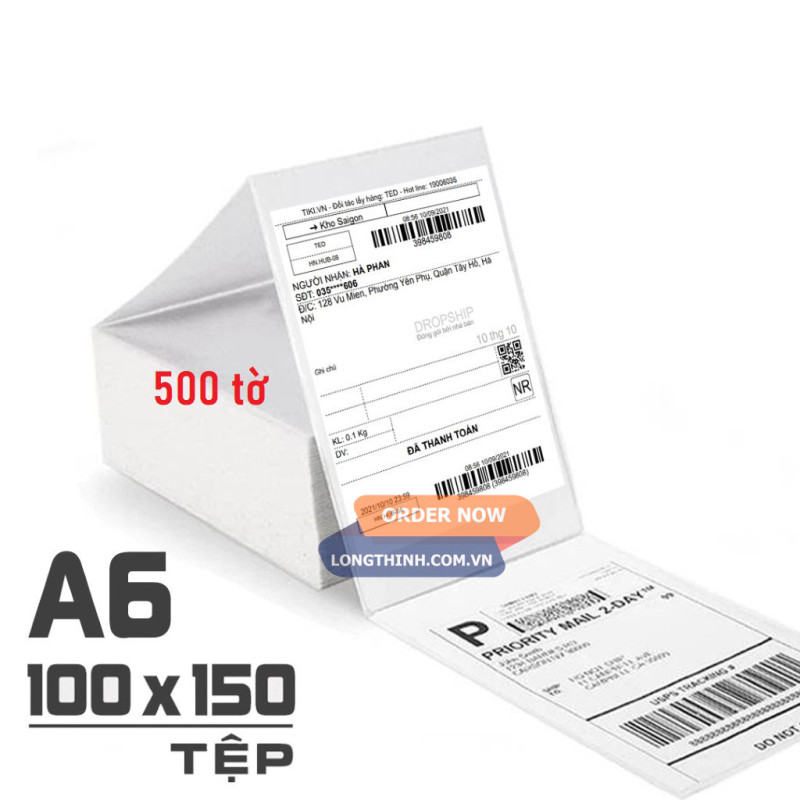 Giấy in nhiệt dạng tệp khổ 100X150 (500 tờ) 0