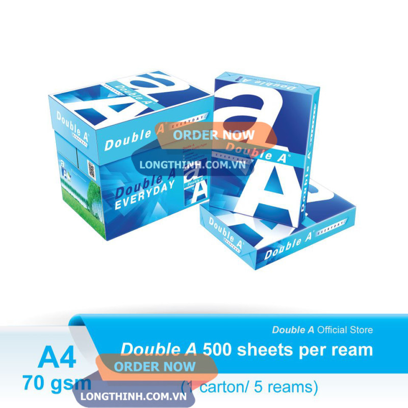 Thùng 5 ream giấy A4 Double A 70gsm 0