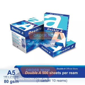 Thùng 10 ream giấy A5 Double A 80gsm