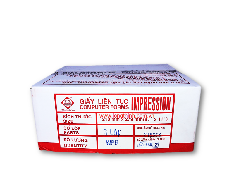 Giấy in 3 liên 210x297mm, A4 chia 2 0