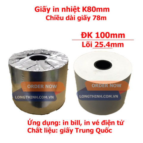 Giấy in nhiệt, in hóa đơn, in bill khổ 80mm đường kính 100mm