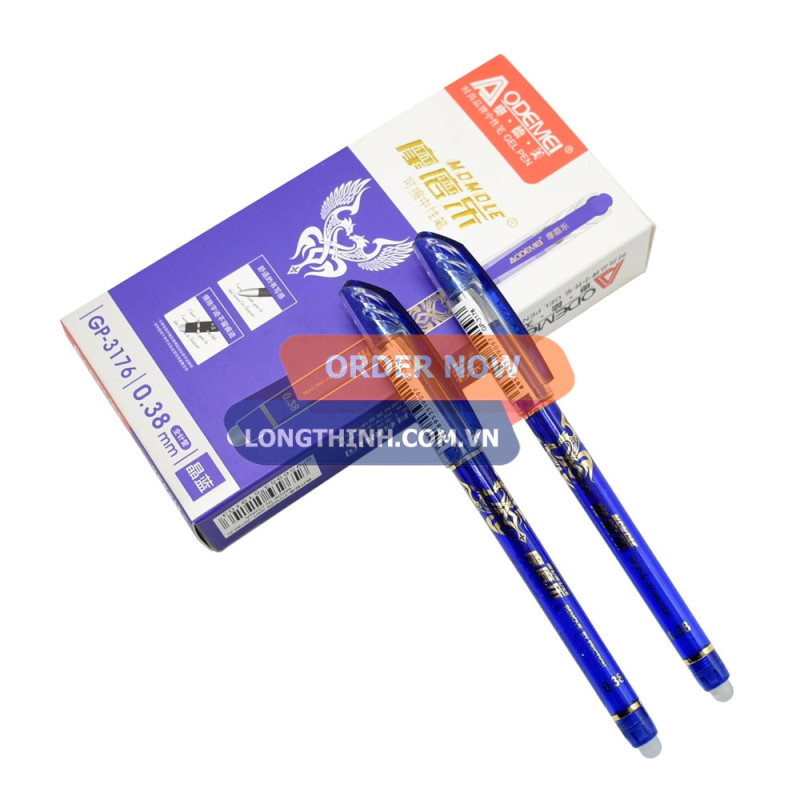 Hộp 12 bút Gel Xóa Aodemei GP-3176 xanh dương 0