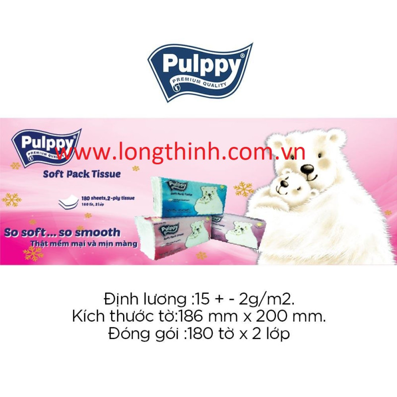 Khăn giấy rút Pulppy Bear 180 tờ 0
