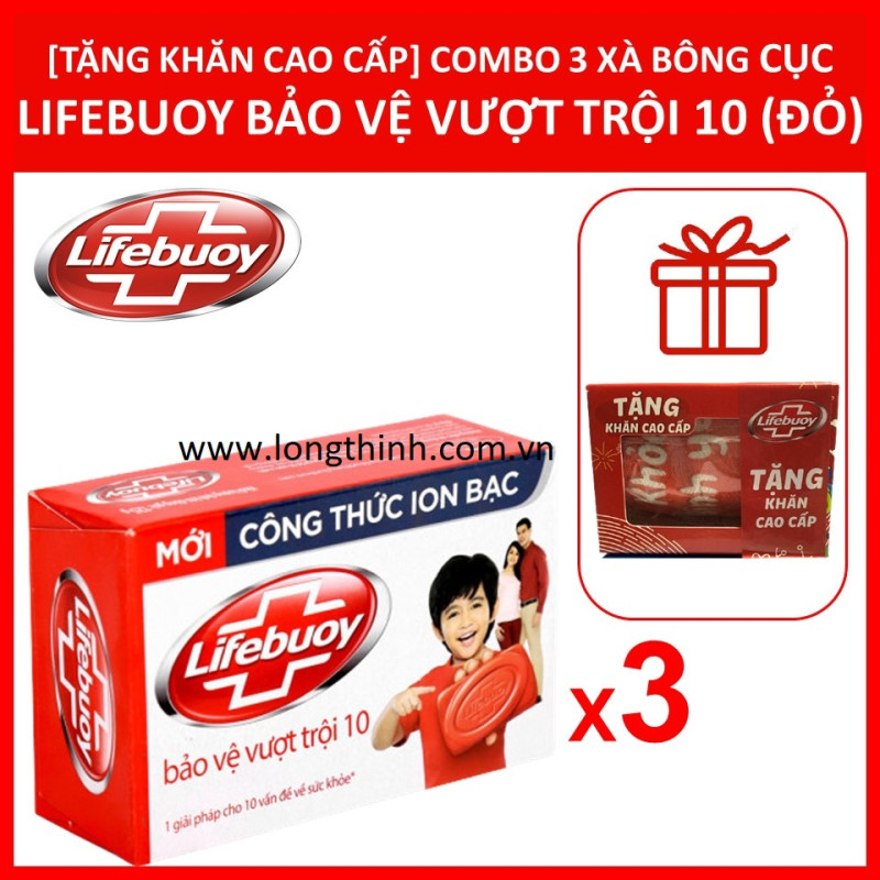 Lốc 03 xà bông cục Lifebuoy 90g tặng khăn 0