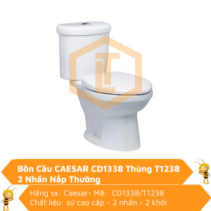 Bồn Cầu CAESAR CD1338 Thùng T1238 2 Nhấn Nắp Thường