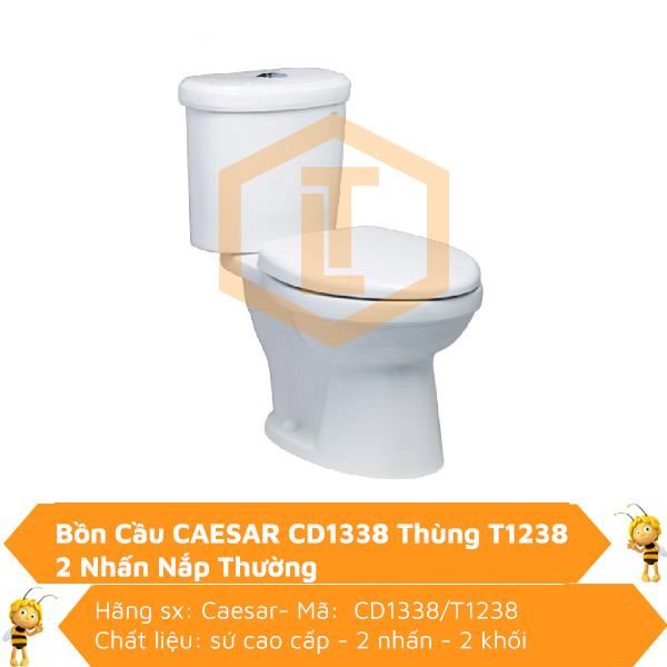 Bồn Cầu CAESAR CD1338 Thùng T1238 2 Nhấn Nắp Thường 0