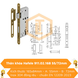Thân khóa Hafele 911.02.168 inox 304 đồng rêu 55/72mm