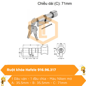 Ruột khóa Hafele 916.96.317 71mm