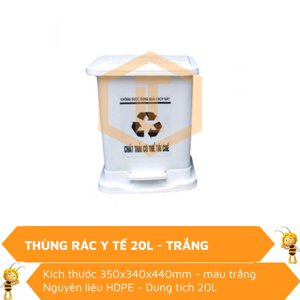 Thùng rác y tế 20L trắng 0