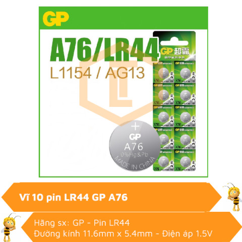Vĩ 10 pin Lithium LR44 GP A76