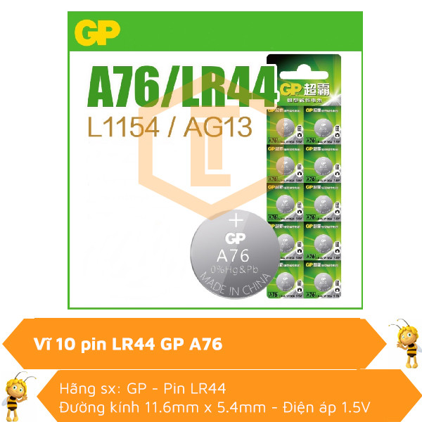 Vĩ 10 pin Lithium LR44 GP A76 0
