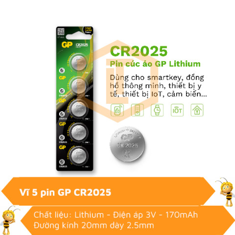 Vĩ 5 viên Pin Lithium GP CR2025