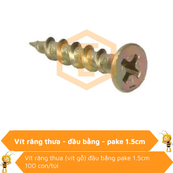 Vít răng thưa đầu bằng pake 1.5cm 0