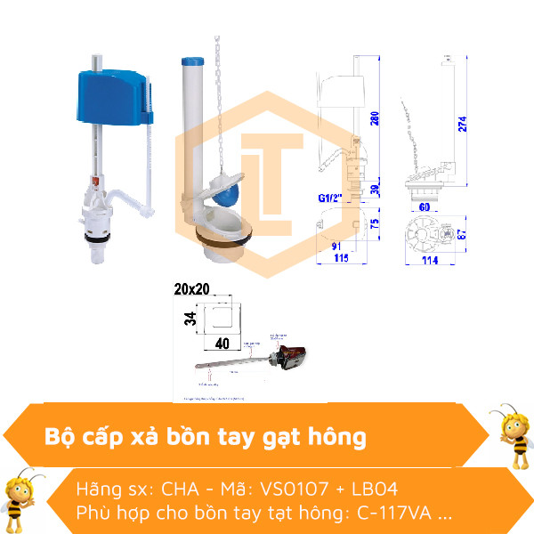 Bộ cấp xả nước bồn cầu tay gạt hông 0