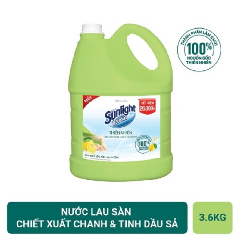 Nước lau sàn Sunlight Thiên nhiên chiết xuất Chanh Yuzu & Tinh dầu sả 3.6kg 0