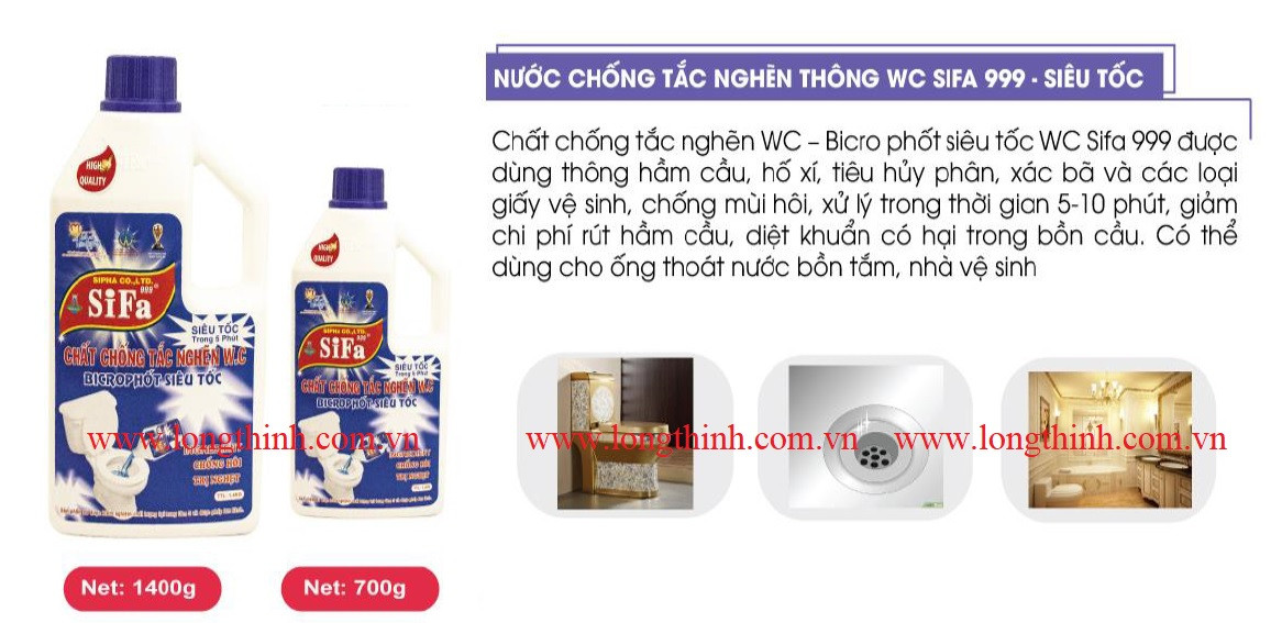 Nước chống tắc nghẽn thông WC Sifa 999 - Siêu tốc 700g